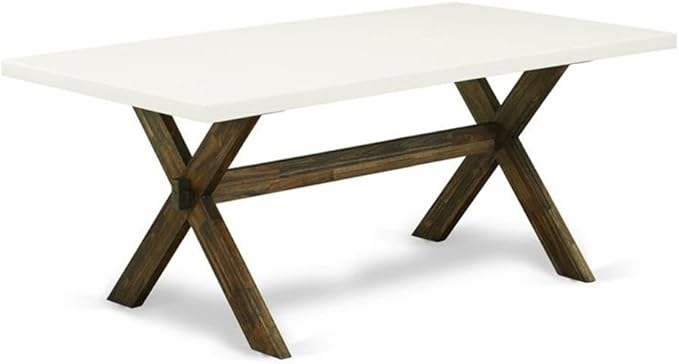East West Furniture X727VE721-6 6 Piece Dining Table Set Contains a Rectangle Dining Room Table with X-Legs and 4 Blue Color Linen Fabric Parson Chairs with a Bench, 40x72 Inch, Multi-Color