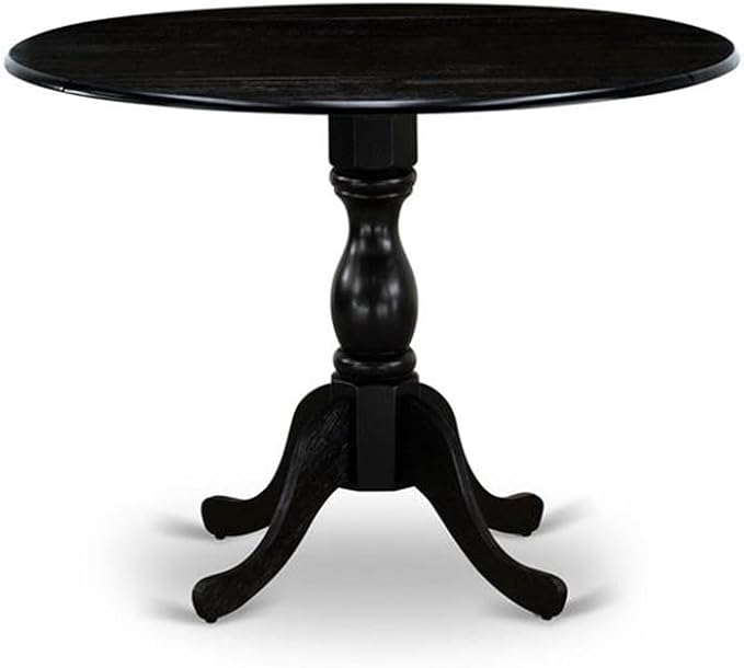 East West Furniture DLMZ3-AB6-06 3 Piece Modern Dining Table Set Contains a Round Wooden Table with Dropleaf and 2 Shitake Linen Fabric Parsons Dining Chairs, 42x42 Inch, Wirebrushed Black
