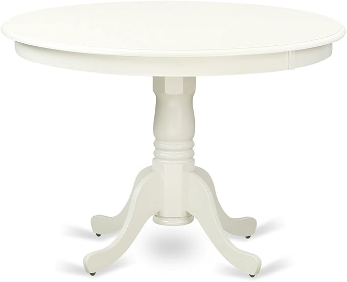 East West Furniture HLIP3-LWH-W 3 Piece Kitchen Table Set for Small Spaces Contains a Round Dining Room Table with Pedestal and 2 Solid Wood Seat Chairs, 42x42 Inch, Linen White