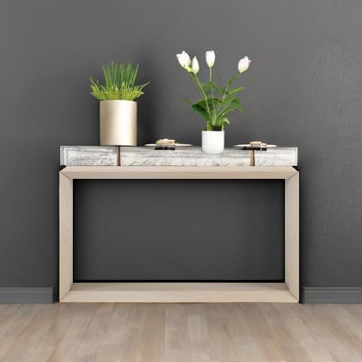 Henn&Hart 55'' Wooden Rectangular Console Table Entryway Table, Sofa Table with Wooden Shelf for Entryway, Living Room, Couch, Hallway, or Office, Alder White