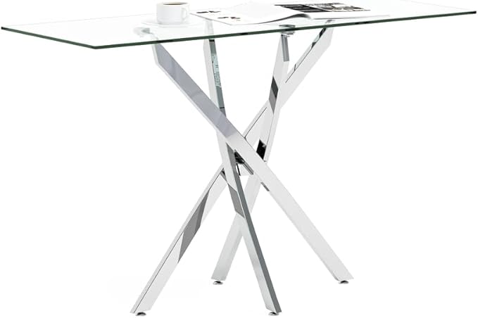 Tempered Glass Console Table with Chromed Legs, Modern Narrow Sofa Table for Hallway Entryway (Sliver, 47"x18"x30")