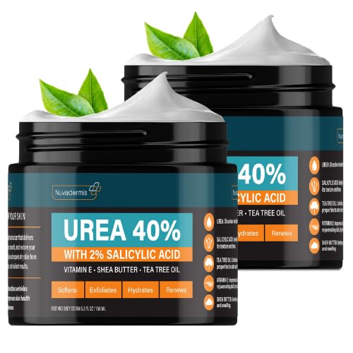 NUVADERMIS 40% Urea Cream - Full Body Moisturizing Cream for Extremely Dry Skin - Maximum Strength Urea Cream with 40 Percent Urea for Feet, Hands, Elbows & Body - 5.3 fl oz - 2 Pack
