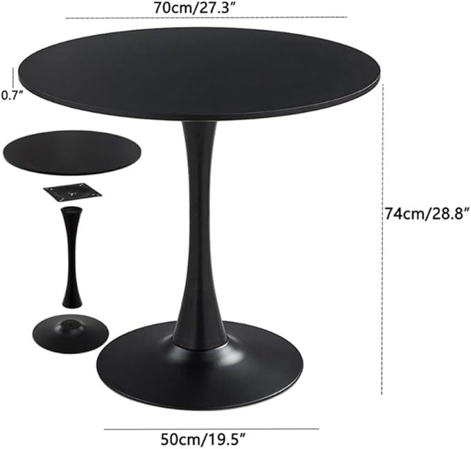 27.3" Tulip Dining Table, Black, Perfect for 2-4 People, Mid-Century Modern Style, Round MDF Top with Sturdy Base for Dining Room, Living Room, Cafe