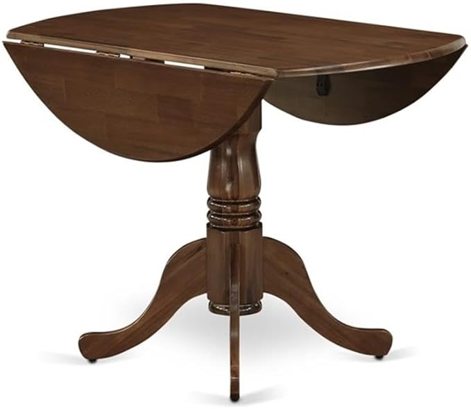 East West Furniture DLSI5-AWA-04 5 Piece Kitchen Table Set for Small Spaces Consist of a Round Wooden Table with Dropleaf and 4 Upholstered Chairs, 42x42 Inch, Antique Walnut