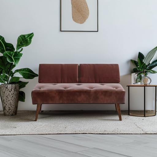 Furniliving 44 Inch Tufted Bench, Leather Footrest Bedroom Bench Seat, Upholstered Leather Indoor Bench Beathable Fabrics Ottoman Bench with X-Shaped Wood Legs for Kitchen, Solid Wood Indoor Bench