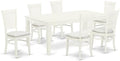 East West Furniture LGVA7-LWH-C 7 Piece Kitchen Table & Chairs Set Consist of a Rectangle Wooden Table with Butterfly Leaf and 6 Linen Fabric Dining Chairs, 42x84 Inch, Linen White