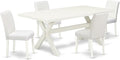 East West Furniture X027AB264-5 5 Piece Dining Table Set Includes a Rectangle Dining Room Table with X-Legs and 4 White Faux Leather Parsons Chairs, 40x72 Inch, Multi-Color