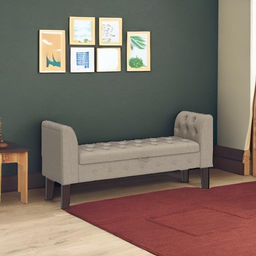 Awonde Upholstered Storage Bench with Arms Ottoman Bench for Bedroom Entryway Living Room Khaki