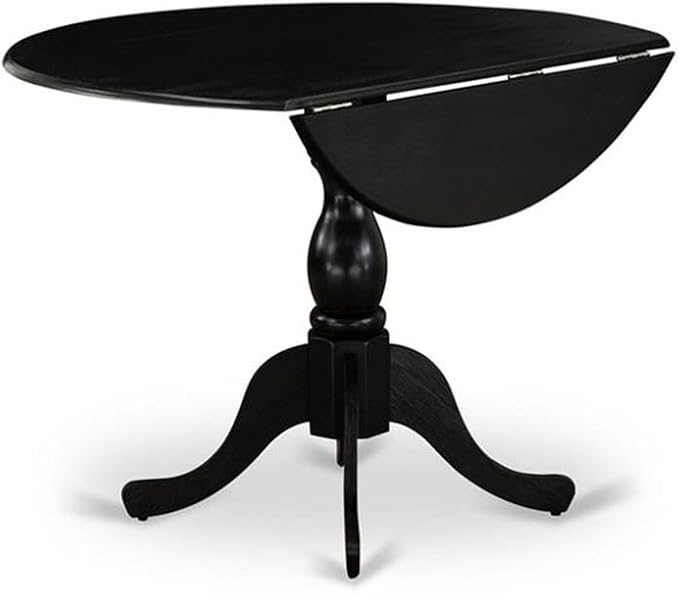 East West Furniture DLMZ3-AB6-06 3 Piece Modern Dining Table Set Contains a Round Wooden Table with Dropleaf and 2 Shitake Linen Fabric Parsons Dining Chairs, 42x42 Inch, Wirebrushed Black