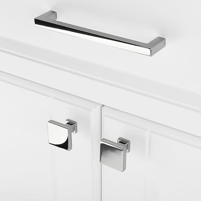 KOOFIZO 30 Pack Polished Chrome Cabinet Knobs Chrome Drawer Knobs K08 Square Single Hole Cabinet Pulls for Cabinets Drawer Dresser Cupboard Bedroom Closet Bathroom Vanity