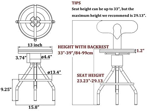 LOKKHAN Set of 2 Rustic Industrial Bar Stool-24-30 Adjustable Metal Swivel Wooden Top Barstools-Counter Height Extra Tall Bar Height-Vintage Farmhouse Kitchen Breakfast Cafe Stool-with Backrest