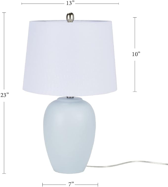 Nourison 23" Coastal Blue Ceramic Pot Table Lamp for Bedroom, Living Room, Dining Room, Entryway, with White Shade, Set of 2 Lamps