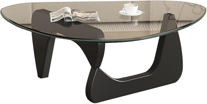 Mid Century Modern Glass Coffee Table, Black Coffee Table for Living Room, Elegant and Functional Coffee Tables,Suitable for Bedroom Living Room Reception Office Tables（Black/Transparent，Large）