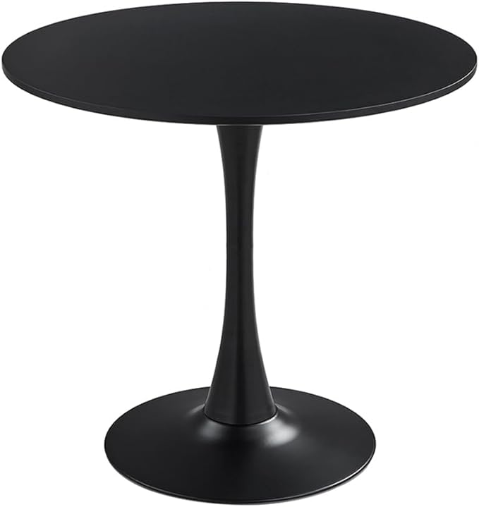 27.3" Tulip Dining Table, Black, Perfect for 2-4 People, Mid-Century Modern Style, Round MDF Top with Sturdy Base for Dining Room, Living Room, Cafe
