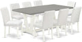 East West Furniture V097AB264-9 9 Piece Modern Dining Table Set Includes a Rectangle Dining Room Table with V-Legs and 8 White Faux Leather Parsons Chairs, 40x72 Inch, Multi-Color