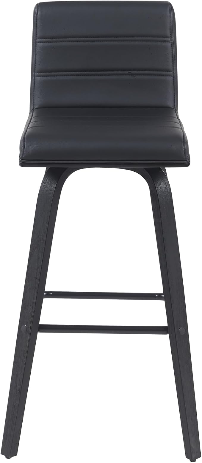 Vienna Modern Swivel Bar Height Stool with Black Faux Leather Seat and Black Brushed Wood Frame Set of 4