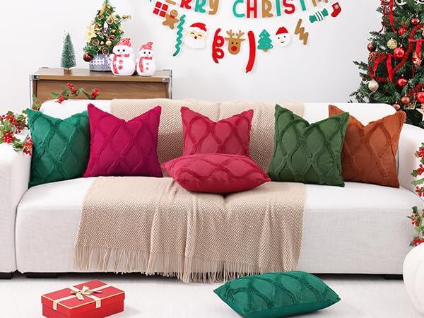 decorUhome Throw Pillow Covers 24x24 Inch Set of 2, Soft Plush Faux Fur Wool Burgundy Couch Pillow Covers, Decorative Neutral Pillow Cases for Bed Sofa Living Room Home Decor