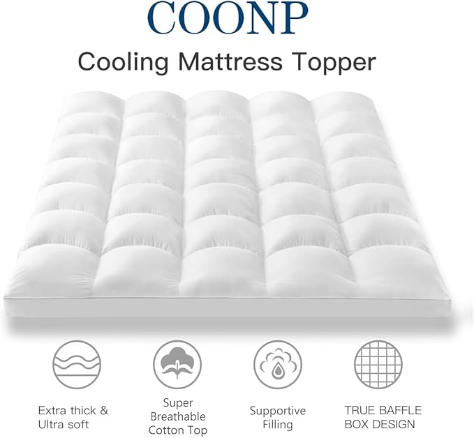 COONP California King Mattress Topper, Extra Thick Pillowtop, Cooling Plush Mattress Pad Cover Cotton Top Bed Topper Protector with 8-21 Inch Deep Pocket