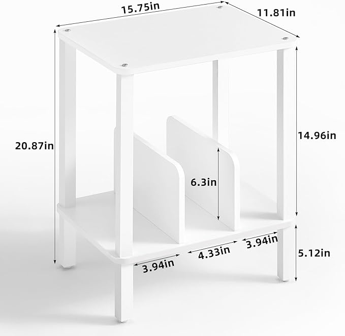 LELELINKY 2-Tier Record Player Stand with Vinyl Record Storage up to 100 Albums, Bedroom Record Holder and Multi-Functional End Table for Living Room, White