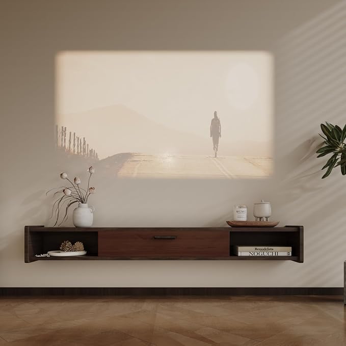 70'' Floating TV Stand,Wall Mounted TV Console,Floating TV Cabinet,Under TV Shelf for Bedroom Living Room(Walnut)