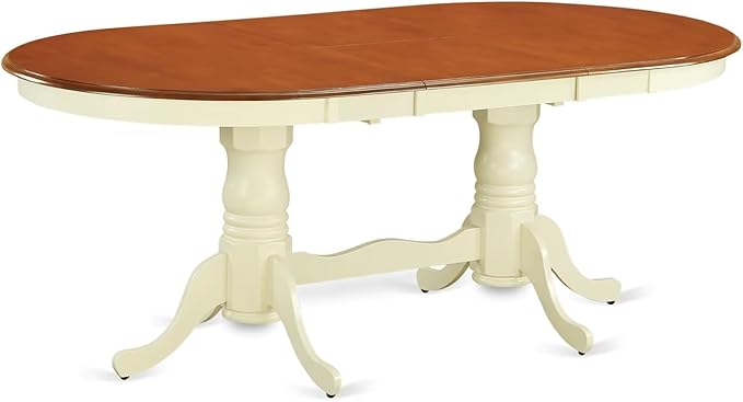 East West Furniture PLKE9-WHI-W 9 Piece Dining Table Set Includes an Oval Dinner Table with Butterfly Leaf and 8 Dining Room Chairs, 42x78 Inch, Buttermilk & Cherry