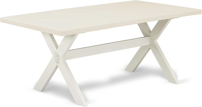 East West Furniture X027MZ001-9 9 Piece Modern Dining Table Set Includes a Rectangle Wooden Table with X-Legs and 8 Cream Linen Fabric Upholstered Chairs, 40x72 Inch, Multi-Color