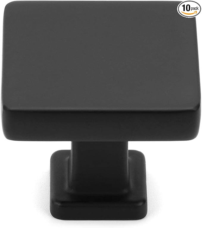 KOOFIZO 10 Pack Black Cabinet Knobs Matte Black Drawer Knobs K08 Square Single Hole Cabinet Pulls for Cabinets Drawer Dresser Cupboard Bedroom Closet Bathroom Vanity