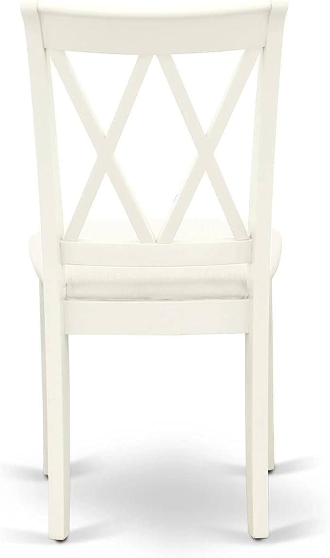 East West Furniture HBCL5-LWH-C 5 Piece Dining Table Set for 4 Includes a Round Kitchen Table with Pedestal and 4 Linen Fabric Dining Room Chairs, 42x42 Inch, Linen White