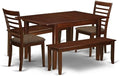 East West Furniture MILA5D-MAH-C 5 Piece Dining Table Set Includes a Rectangle Kitchen Table with Butterfly Leaf and 2 Linen Fabric Dining Chairs with 2 Benches, 36x54 Inch, Mahogany