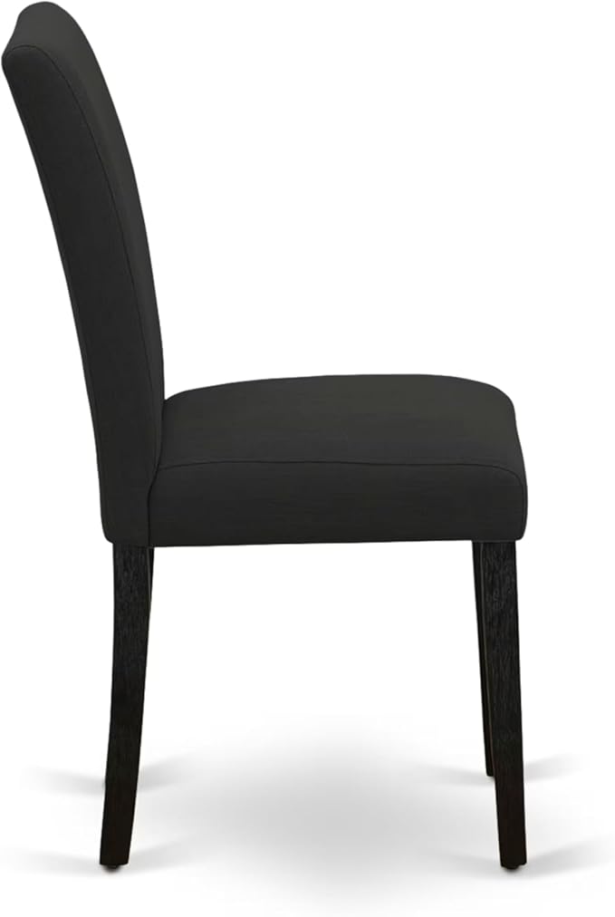 East West Furniture V677AB624-9 9 Piece Dining Set Includes a Rectangle Dining Room Table with V-Legs and 8 Black Color Linen Fabric Upholstered Parson Chairs, 40x72 Inch, Multi-Color