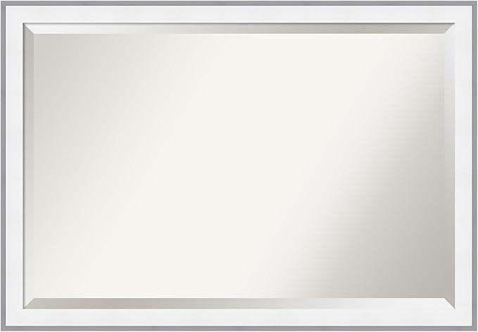 Amanti Art Bathroom Mirror for Over Sink, 27x39 Maya White Silver Rectangle Vanity Mirror, Large Modern Contemporary Frame, Hangs Horizonally and Vertically, Bathroom Wall Decor, Beveled Edge