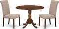 East West Furniture DLBR3-MAH-04 3 Piece Dining Room Furniture Set Contains a Round Dining Table with Dropleaf and 2 Light Tan Linen Fabric Parsons Chairs, 42x42 Inch, Mahogany