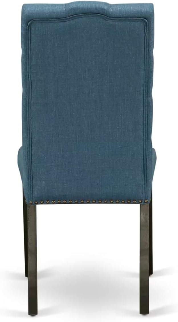 East West Furniture V627EL121-5 5 Piece Kitchen Table Set for 4 Includes a Rectangle Dining Room Table with V-Legs and 4 Blue Linen Fabric Upholstered Chairs, 40x72 Inch, Multi-Color