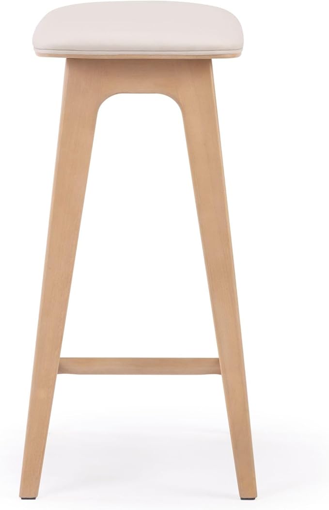 Plank+Beam Beryl Counter Height Stool - Mid-Century Modern Rubberwood Bar Stool with Faux Leather Seat, Metal Footrest, Easy Assembly, Blonde/Sesame