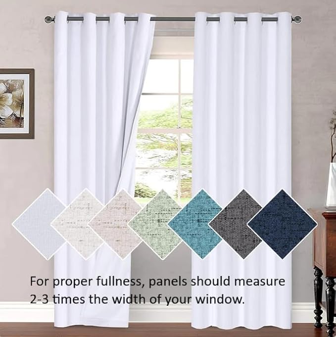 H.VERSAILTEX 108 inch Curtains, Linen Blackout Curtains 100% Absolutely Blackout, Thermal Insulated Textured Linen Look Curtain Draperies Anti-Rust Grommet, 2 Panels Bright White