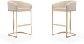 Manhattan Comfort Louvre 30 Inch Mid Century Modern Counter Height Bar Stools - Elegant Faux Leather Padded Seat, Stainless Steel Base with Footrest, Fully Assembled Barstools, Set of 2, Cream