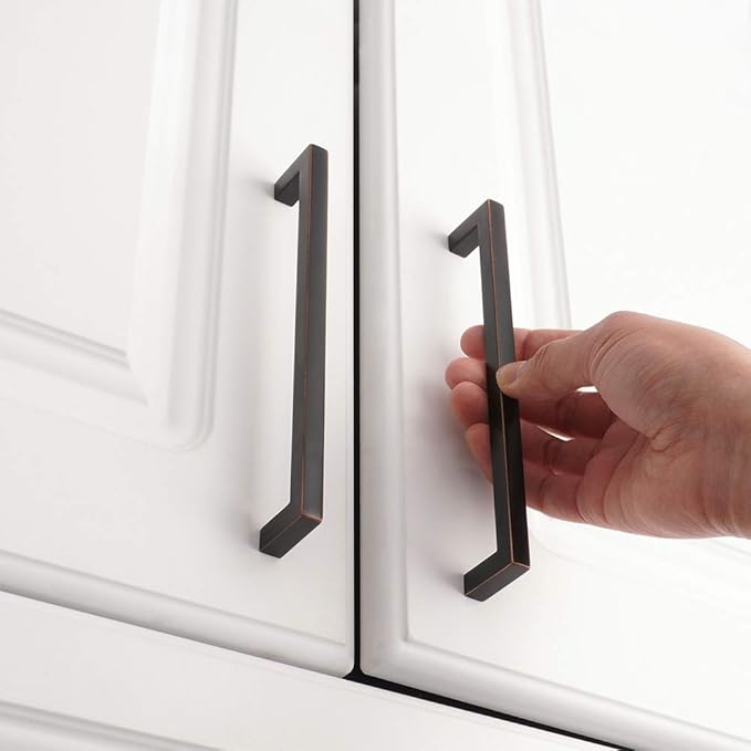 KOOFIZO 30-Pack Solid Square Bar Cabinet Handle - Oil Rubbed Bronze Furniture Pull, 6.3 Inch/160mm Screwhole Distance for Kitchen Cupboard Door, Bedroom Dresser Drawer, Bathroom Wardrobe Hardware