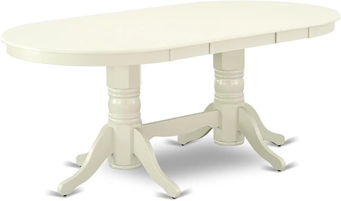 East West Furniture VAAS7-LWH-43 7 Piece Dining Set consists A Mid Century Dining Table and 6 Willow Green Polyester Fabric Modern Dining Chairs, Linen White