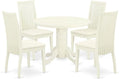 East West Furniture SHIP5-WHI-C 5 Piece Dining Room Furniture Set Includes a Round Kitchen Table with Pedestal and 4 Linen Fabric Upholstered Dining Chairs, 42x42 Inch, Linen White