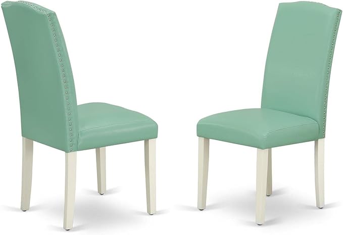 East West Furniture ANEN3-LWH-57 3 Piece Dinette Set for Small Spaces Contains a Round Kitchen Table with Pedestal and 2 Pond Faux Leather Parson Dining Chairs, 36x36 Inch, Linen White