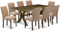 East West Furniture X777AB747-9 9 Piece Dining Room Furniture Set Includes a Rectangle Dining Table with X-Legs and 8 Light Sable Linen Fabric Upholstered Chairs, 40x72 Inch, Multi-Color