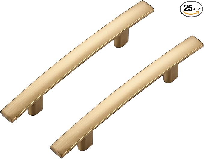 25 Pack Cabinet Handles 3" Hole Center - Curved Cabinet Pulls Champagne Bronze Drawer Pulls for Kitchen Cupboard Solid Handles for Dresser Drawer Arch Closet Hardware