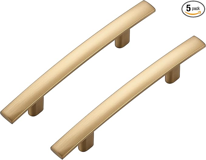 5 Pack Cabinet Handles 3" Hole Center - Curved Cabinet Pulls Champagne Bronze Drawer Pulls for Kitchen Cupboard Solid Handles for Dresser Drawer Arch Closet Hardware
