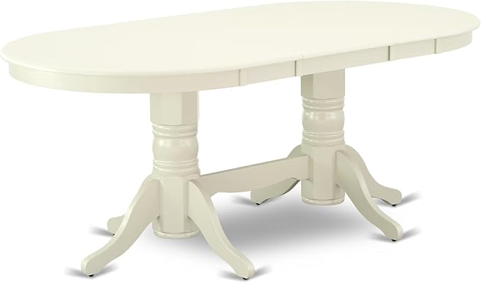 East West Furniture VAAB7-LWH-64 7 Piece Dinette Set Consist of an Oval Dining Room Table with Butterfly Leaf and 6 White Faux Leather Upholstered Chairs, 40x76 Inch, Linen White