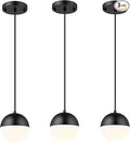 LMS Mid Century Pendant Lights, Matte Black Kitchen Island Light Fixtures with White Globe Glass Shade, Adjustable Hanging Cord, 3 Pack for Home Office Dining Room Bathroom, LMS-186PL-BKWS3PK