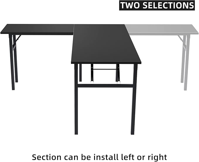 DlandHome Reversible L-Shaped Desk Large Corner Desk Folding Table Computer Desk Home Office Table Computer Workstation,Black-N