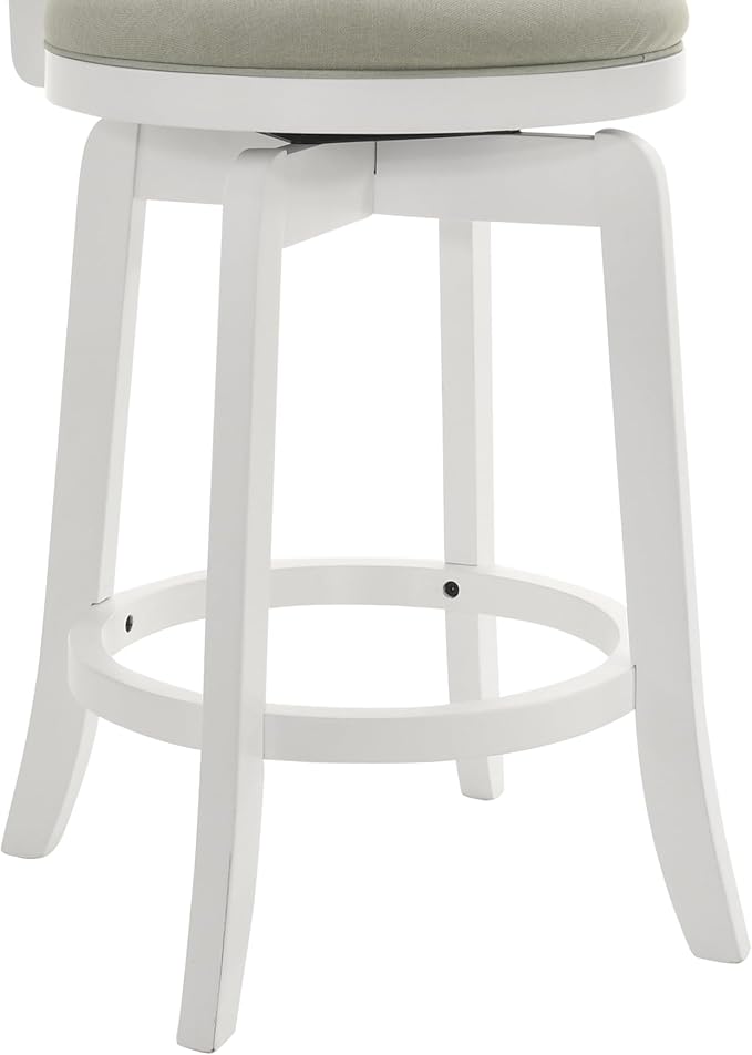 Armen Living Blair 30 in. Matte White Bar Height Rubberwood Swivel Barstool with Fog Fabric Seat