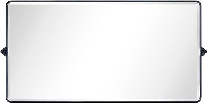 TEHOME 58 x 28'' Pivot Full Length Bathroom Vanity Mirror Matt Black Metal Framed Full Body Tilting Beveled Vanity Mirrors Wall Mounted Floor Pivoting Mirror for Bathroom, Living Room
