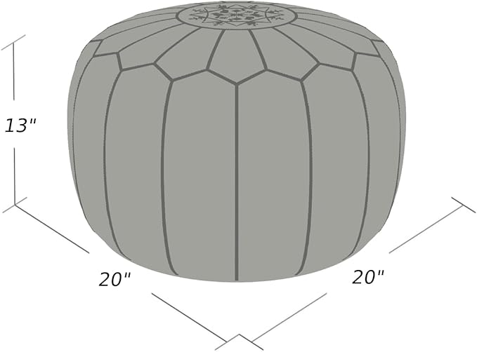 Stuffed Round Design Moroccan Leather Pouf Ottoman, Handmade, Pre-Filled, 100% Genuine Leather, 13” Height x 20” Diameter, Footstool & Living Room Décor (Red)