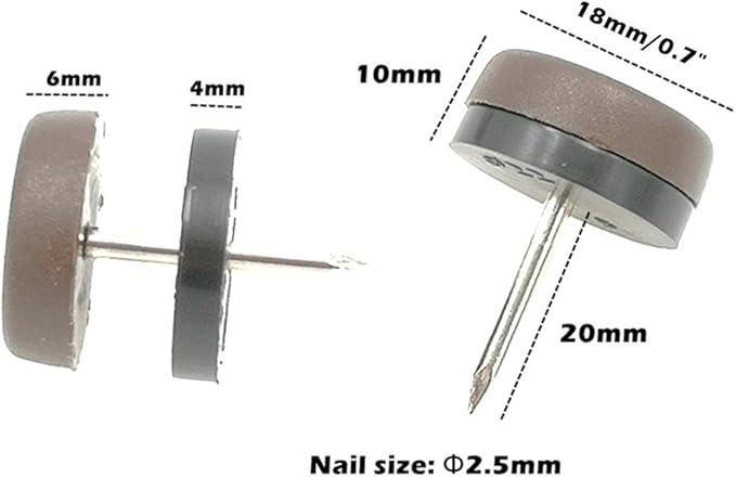 ALIMITOPIA 40pcs Furniture Glide Nail-in Thickened Nylon Chair Glide Slider Furniture Pad Floor Protector for Wooden Furniture Chair Tables Leg Feet(Φ18mm or 0.7";Brown)